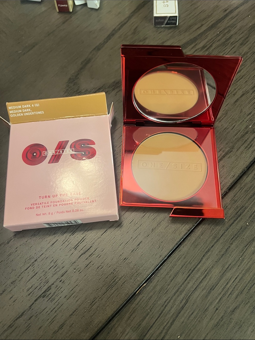 ONE/SIZE Powder Foundation Compact in Red with Beige Duo